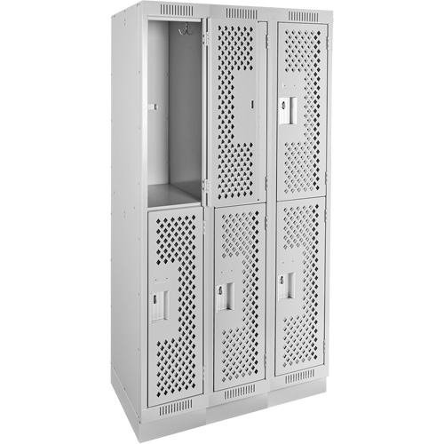 Clean Line Lockers, 2 -tier, Bank of 3, 36" x 18" x 76", Steel, Grey, Rivet (Assembled), Perforated Brunswick Fyr & Safety
