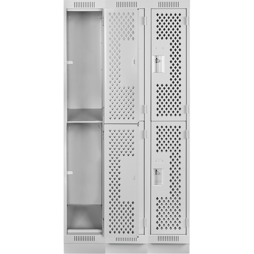 Clean Line Lockers, 2 -tier, Bank of 3, 36" x 18" x 76", Steel, Grey, Rivet (Assembled), Perforated Brunswick Fyr & Safety