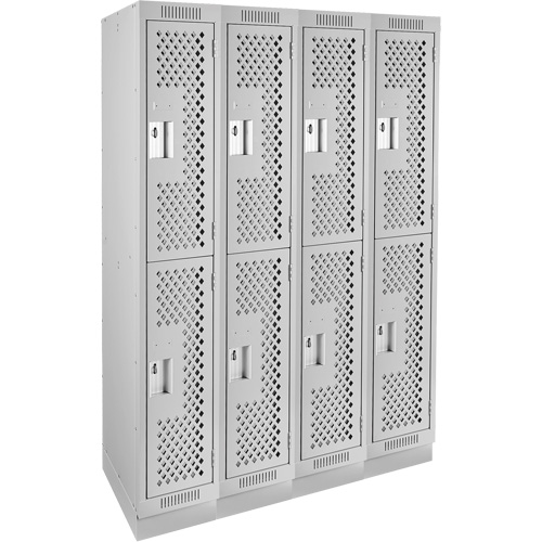 Clean Line Lockers, 2 -tier, Bank of 4, 48" x 18" x 76", Steel, Grey, Rivet (Assembled), Perforated Brunswick Fyr & Safety