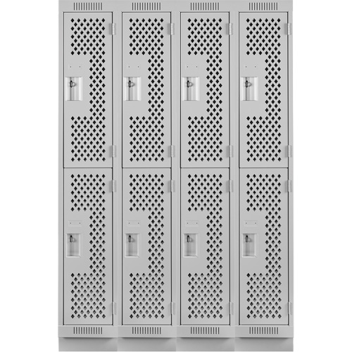 Clean Line Lockers, 2 -tier, Bank of 4, 48" x 18" x 76", Steel, Grey, Rivet (Assembled), Perforated Brunswick Fyr & Safety