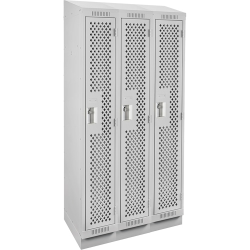 Clean Line Lockers, Bank of 3, 36" x 18" x 82", Steel, Grey, Rivet (Assembled), Perforated Brunswick Fyr & Safety