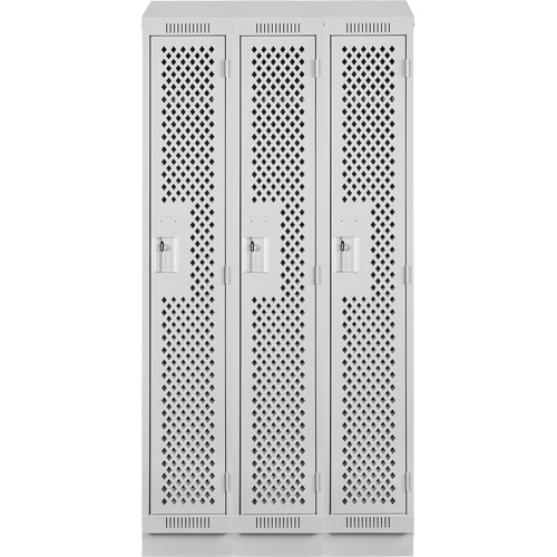 Clean Line Lockers, Bank of 3, 36" x 18" x 82", Steel, Grey, Rivet (Assembled), Perforated Brunswick Fyr & Safety