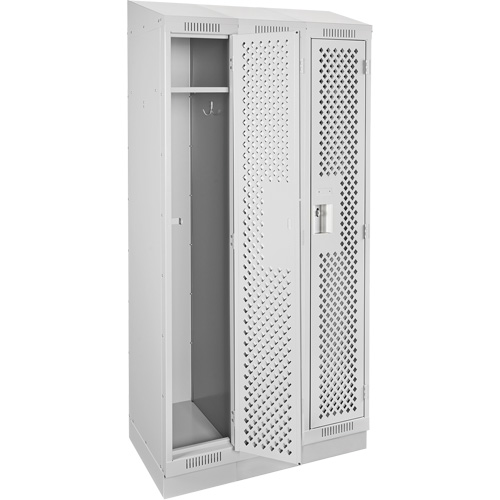 Clean Line Lockers, Bank of 3, 36" x 18" x 82", Steel, Grey, Rivet (Assembled), Perforated Brunswick Fyr & Safety