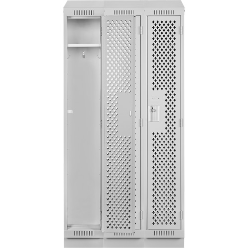 Clean Line Lockers, Bank of 3, 36" x 18" x 82", Steel, Grey, Rivet (Assembled), Perforated Brunswick Fyr & Safety