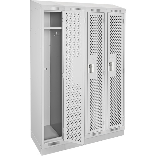 Clean Line Lockers, Bank of 4, 48" x 18" x 82", Steel, Grey, Rivet (Assembled), Perforated Brunswick Fyr & Safety