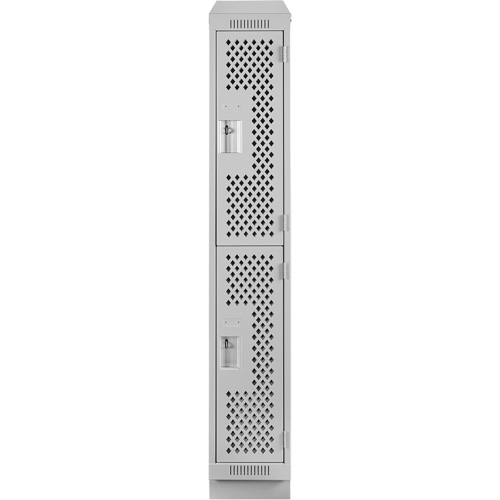 Clean Line Lockers, 2 -tier, 12" x 15" x 82", Steel, Grey, Rivet (Assembled), Perforated Brunswick Fyr & Safety