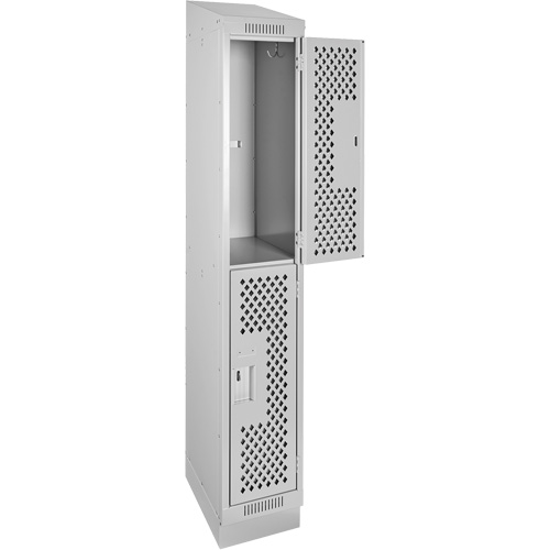 Clean Line Lockers, 2 -tier, 12" x 15" x 82", Steel, Grey, Rivet (Assembled), Perforated Brunswick Fyr & Safety