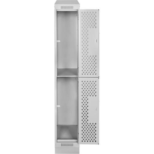 Clean Line Lockers, 2 -tier, 12" x 15" x 82", Steel, Grey, Rivet (Assembled), Perforated Brunswick Fyr & Safety