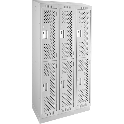Clean Line Lockers, 2 -tier, Bank of 3, 36" x 15" x 82", Steel, Grey, Rivet (Assembled), Perforated Brunswick Fyr & Safety