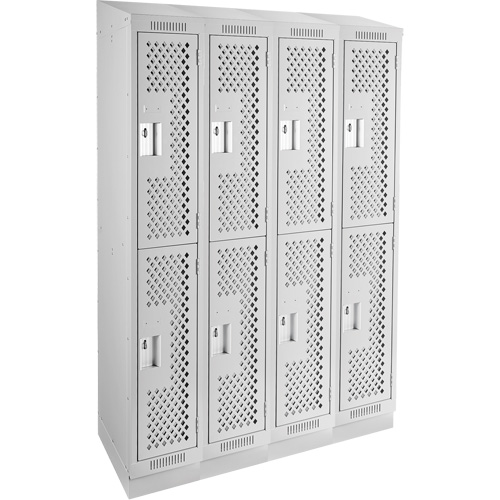 Clean Line Lockers, 2 -tier, Bank of 4, 48" x 15" x 82", Steel, Grey, Rivet (Assembled), Perforated Brunswick Fyr & Safety