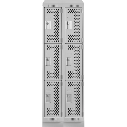 Clean Line Lockers, 3 -tier, Bank of 2, 24" x 15" x 82", Steel, Grey, Rivet (Assembled), Perforated Brunswick Fyr & Safety