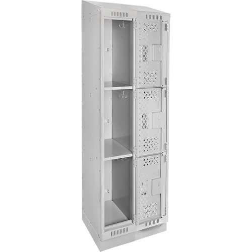 Clean Line Lockers, 3 -tier, Bank of 2, 24" x 15" x 82", Steel, Grey, Rivet (Assembled), Perforated Brunswick Fyr & Safety