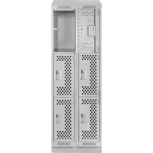 Clean Line Lockers, 3 -tier, Bank of 2, 24" x 15" x 82", Steel, Grey, Rivet (Assembled), Perforated Brunswick Fyr & Safety