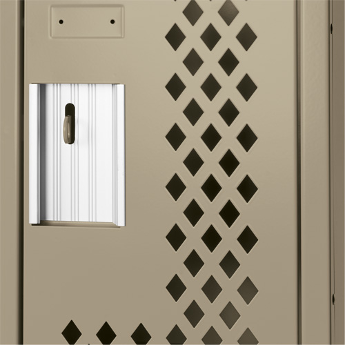 Clean Line Lockers, 2 -tier, Bank of 3, 36" x 15" x 72", Steel, Beige, Rivet (Assembled), Perforated Brunswick Fyr & Safety