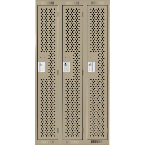 Clean Line Lockers, Bank of 3, 36" x 15" x 72", Steel, Beige, Rivet (Assembled), Perforated Brunswick Fyr & Safety