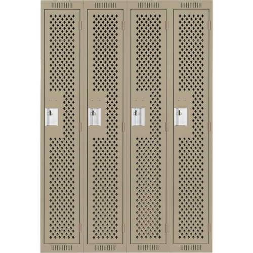 Clean Line Lockers, Bank of 4, 48" x 15" x 72", Steel, Beige, Rivet (Assembled), Perforated Brunswick Fyr & Safety