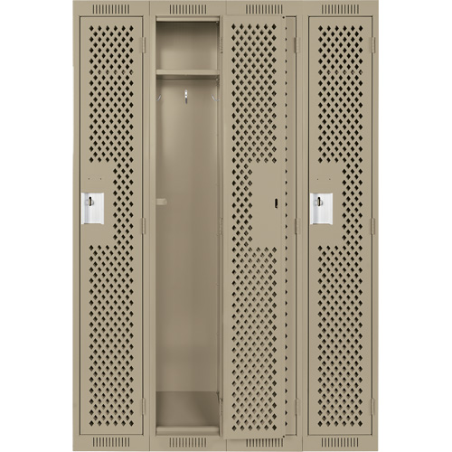 Clean Line Lockers, Bank of 4, 48" x 15" x 72", Steel, Beige, Rivet (Assembled), Perforated Brunswick Fyr & Safety