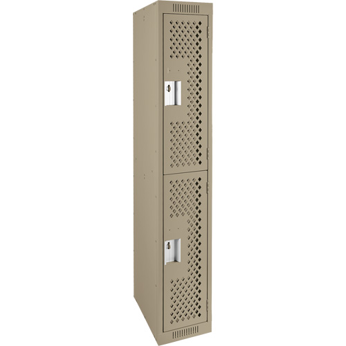 Clean Line Lockers, 2 -tier, 12" x 15" x 72", Steel, Beige, Rivet (Assembled), Perforated Brunswick Fyr & Safety