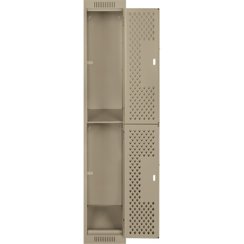 Clean Line Lockers, 2 -tier, 12" x 15" x 72", Steel, Beige, Rivet (Assembled), Perforated Brunswick Fyr & Safety