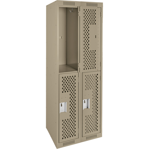 Clean Line Lockers, 2 -tier, Bank of 2, 24" x 15" x 72", Steel, Beige, Rivet (Assembled), Perforated Brunswick Fyr & Safety