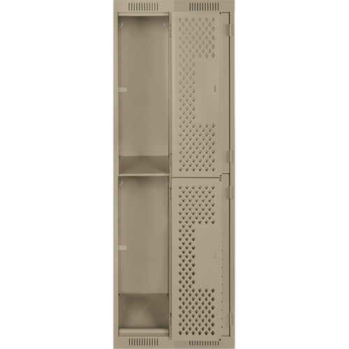 Clean Line Lockers, 2 -tier, Bank of 2, 24" x 15" x 72", Steel, Beige, Rivet (Assembled), Perforated Brunswick Fyr & Safety