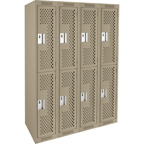 Clean Line Lockers, 2 -tier, Bank of 4, 48" x 15" x 72", Steel, Beige, Rivet (Assembled), Perforated Brunswick Fyr & Safety