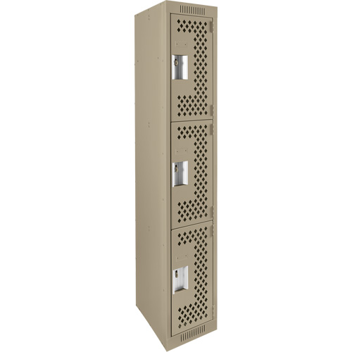 Clean Line Lockers, 3 -tier, 12" x 12" x 72", Steel, Beige, Rivet (Assembled), Perforated Brunswick Fyr & Safety