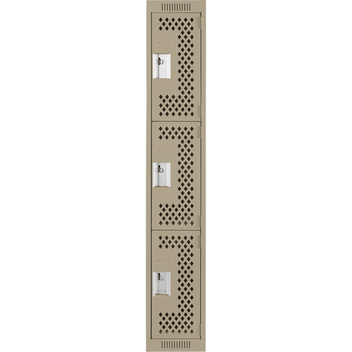 Clean Line Lockers, 3 -tier, 12" x 12" x 72", Steel, Beige, Rivet (Assembled), Perforated Brunswick Fyr & Safety