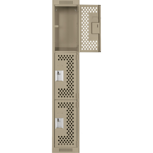 Clean Line Lockers, 3 -tier, 12" x 12" x 72", Steel, Beige, Rivet (Assembled), Perforated Brunswick Fyr & Safety