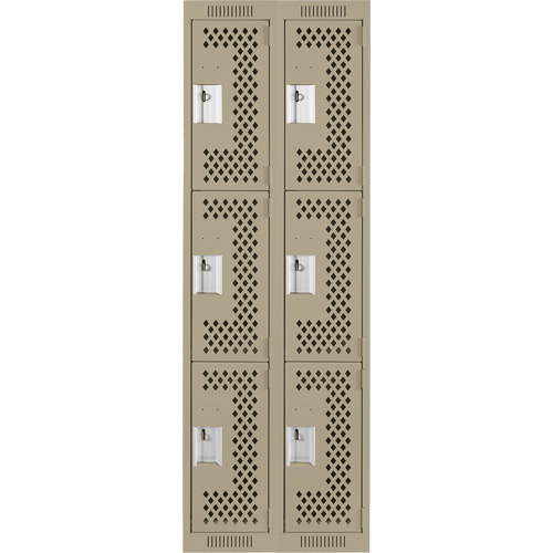 Clean Line Lockers, 3 -tier, Bank of 2, 24" x 12" x 72", Steel, Beige, Rivet (Assembled), Perforated Brunswick Fyr & Safety