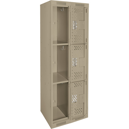 Clean Line Lockers, 3 -tier, Bank of 2, 24" x 12" x 72", Steel, Beige, Rivet (Assembled), Perforated Brunswick Fyr & Safety