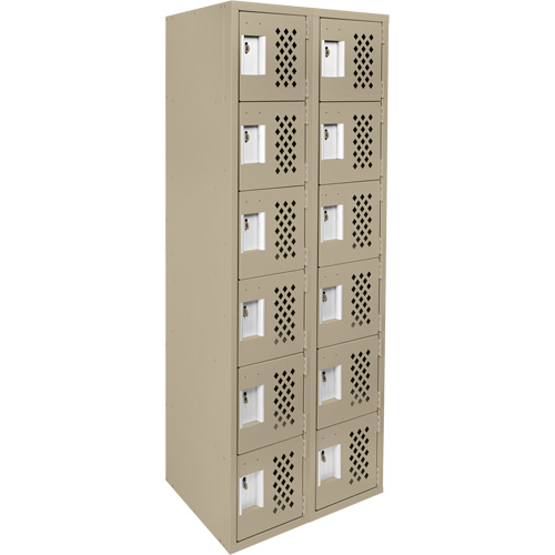 Assembled Lockerettes Clean Line Perforated Economy Lockers, 6 -tier, Bank of 2, 18" x 72" x 12", Steel Brunswick Fyr & Safety