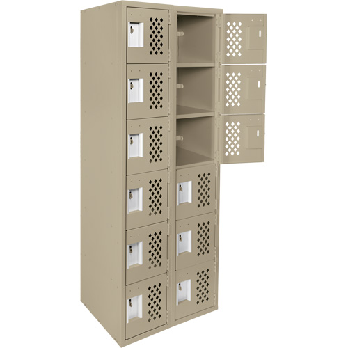 Assembled Lockerettes Clean Line Perforated Economy Lockers, 6 -tier, Bank of 2, 18" x 72" x 12", Steel Brunswick Fyr & Safety