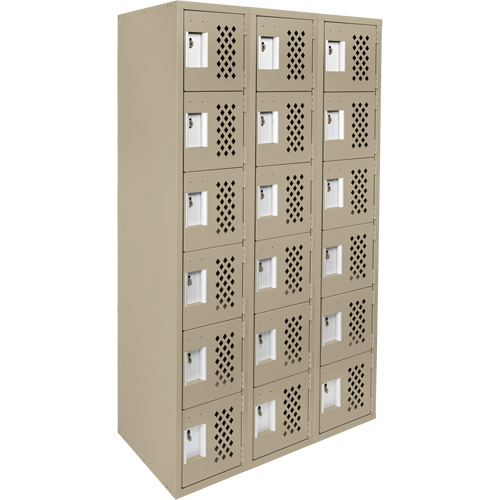 Assembled Lockerettes Clean Line Perforated Economy Lockers, 6 -tier, Bank of 3, 18" x 72" x 12", Steel Brunswick Fyr & Safety