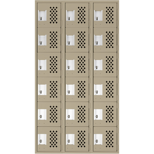 Assembled Lockerettes Clean Line Perforated Economy Lockers, 6 -tier, Bank of 3, 18" x 72" x 12", Steel Brunswick Fyr & Safety