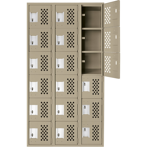 Assembled Lockerettes Clean Line Perforated Economy Lockers, 6 -tier, Bank of 3, 18" x 72" x 12", Steel Brunswick Fyr & Safety