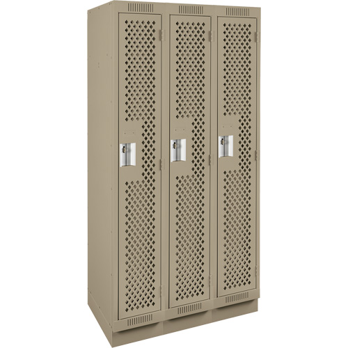 Clean Line Lockers, Bank of 3, 36" x 18" x 76", Steel, Beige, Rivet (Assembled), Perforated Brunswick Fyr & Safety