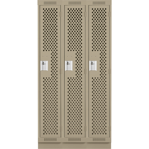 Clean Line Lockers, Bank of 3, 36" x 18" x 76", Steel, Beige, Rivet (Assembled), Perforated Brunswick Fyr & Safety