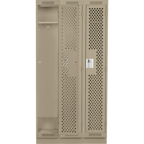 Clean Line Lockers, Bank of 3, 36" x 18" x 76", Steel, Beige, Rivet (Assembled), Perforated Brunswick Fyr & Safety
