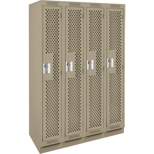 Clean Line Lockers, Bank of 4, 48" x 18" x 76", Steel, Beige, Rivet (Assembled), Perforated Brunswick Fyr & Safety