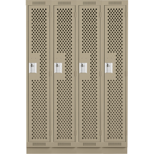 Clean Line Lockers, Bank of 4, 48" x 18" x 76", Steel, Beige, Rivet (Assembled), Perforated Brunswick Fyr & Safety