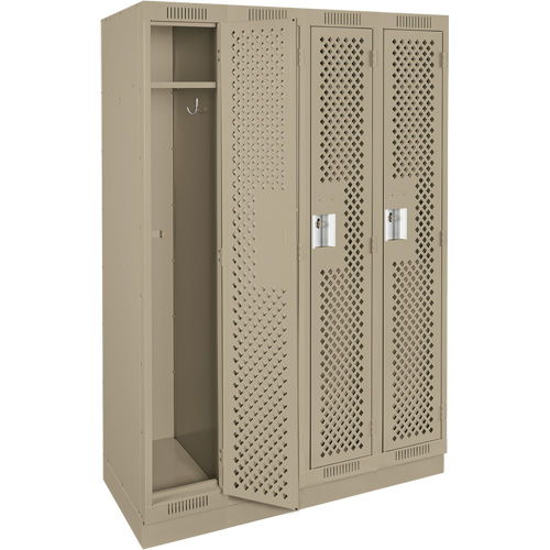 Clean Line Lockers, Bank of 4, 48" x 18" x 76", Steel, Beige, Rivet (Assembled), Perforated Brunswick Fyr & Safety