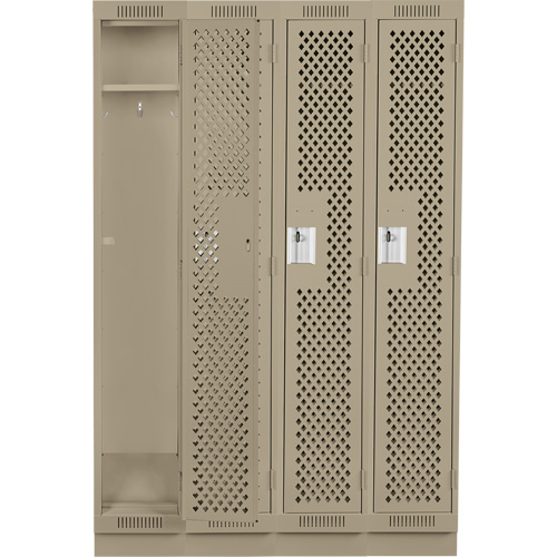 Clean Line Lockers, Bank of 4, 48" x 18" x 76", Steel, Beige, Rivet (Assembled), Perforated Brunswick Fyr & Safety