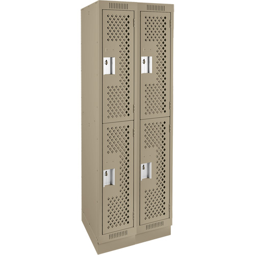 Clean Line Lockers, 2 -tier, Bank of 2, 24" x 12" x 76", Steel, Beige, Rivet (Assembled), Perforated Brunswick Fyr & Safety