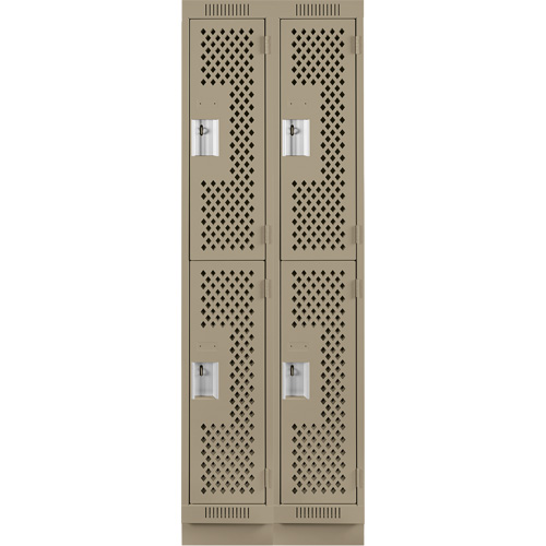 Clean Line Lockers, 2 -tier, Bank of 2, 24" x 12" x 76", Steel, Beige, Rivet (Assembled), Perforated Brunswick Fyr & Safety