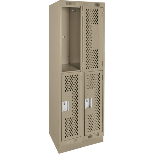 Clean Line Lockers, 2 -tier, Bank of 2, 24" x 12" x 76", Steel, Beige, Rivet (Assembled), Perforated Brunswick Fyr & Safety