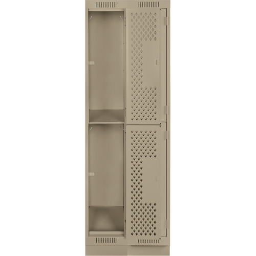 Clean Line Lockers, 2 -tier, Bank of 2, 24" x 12" x 76", Steel, Beige, Rivet (Assembled), Perforated Brunswick Fyr & Safety