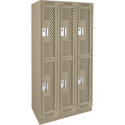 Clean Line Lockers, 2 -tier, Bank of 3, 36" x 12" x 76", Steel, Beige, Rivet (Assembled), Perforated Brunswick Fyr & Safety
