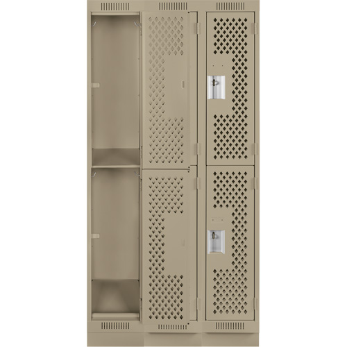 Clean Line Lockers, 2 -tier, Bank of 3, 36" x 12" x 76", Steel, Beige, Rivet (Assembled), Perforated Brunswick Fyr & Safety