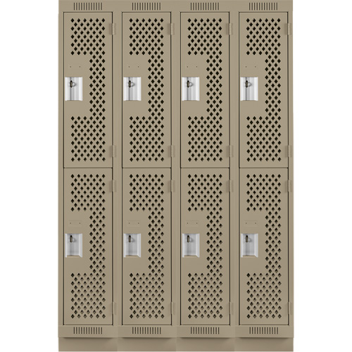 Casiers Clean Line, 2 niveaux, Bloc de 4, 48" x 18" x 76", Acier, Beige, Rivet (assembl&eacute;), Perfor&eacute; Brunswick Fyr & Safety